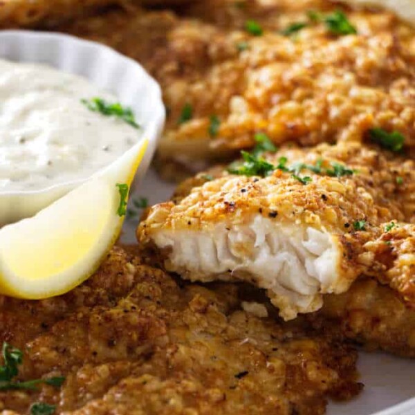 close up shot of air fryer tilapia showing the flaky fish