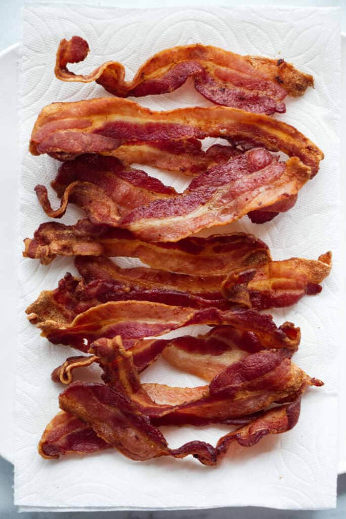 A plate of crispy air fryer bacon