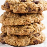 a stack of 4 air fryer chocolate chip oatmeal cookies