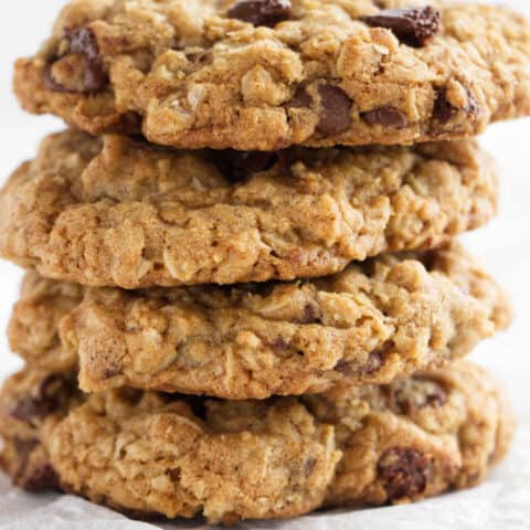 a stack of 4 air fryer chocolate chip oatmeal cookies