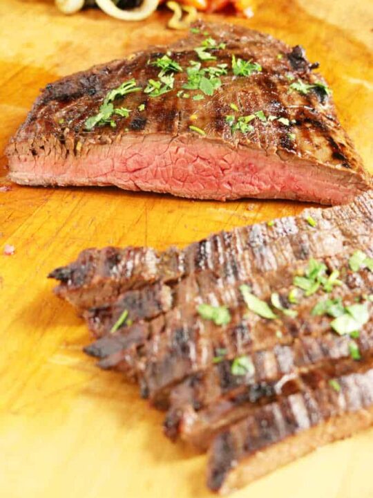 Grilling a flank steak outlet on a gas grill