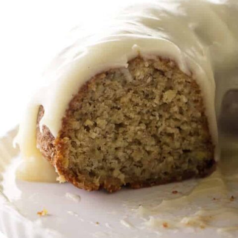 A sliced banana bundt cake.