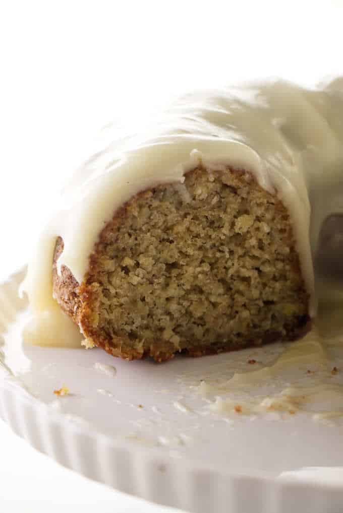 A sliced banana bundt cake.