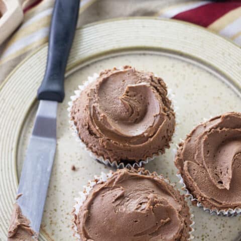 Chocolate cupcakes with chocolate buttercream swirled on top.