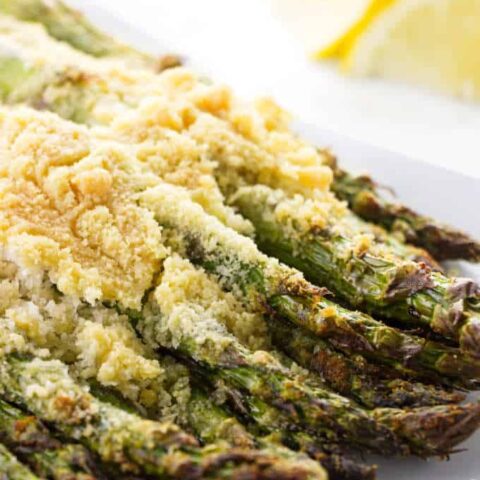 Asparagus with a crunchy crust of parmesan and bread crumbs.