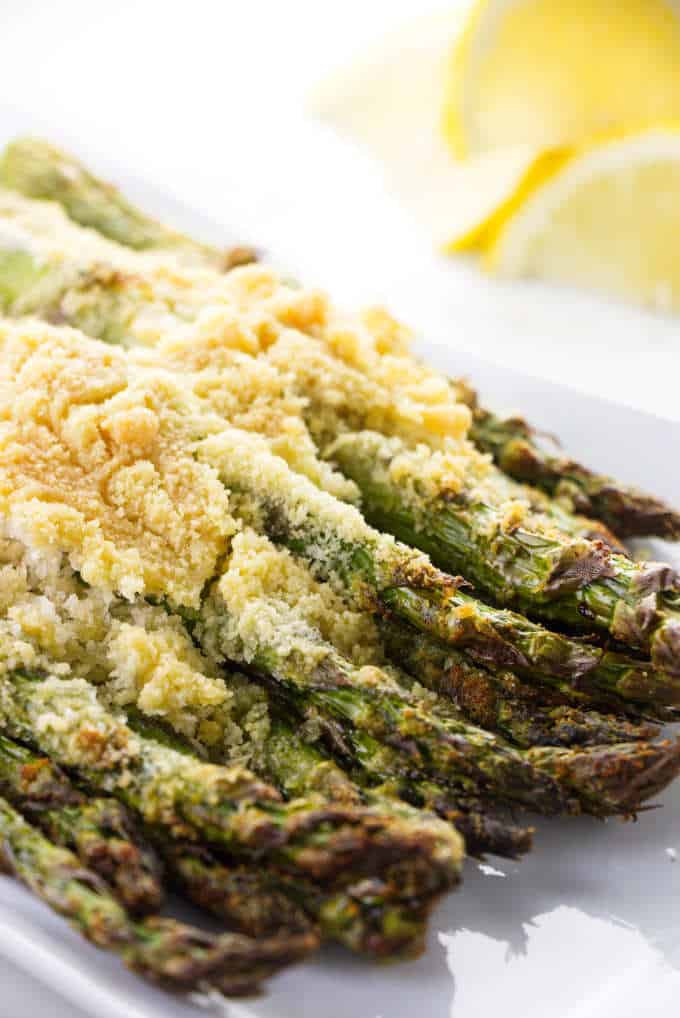 Asparagus with a crunchy crust of parmesan and bread crumbs.