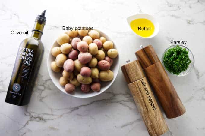 Ingredients needed for air fryer baby parsley potatoes.