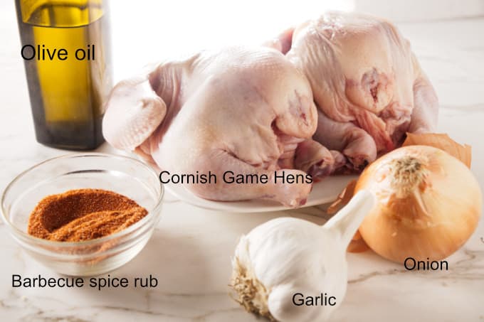 Ingredients for air fryer Cornish game hens.