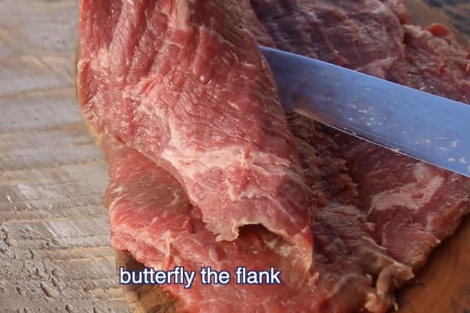 butterflying flank steak with knife