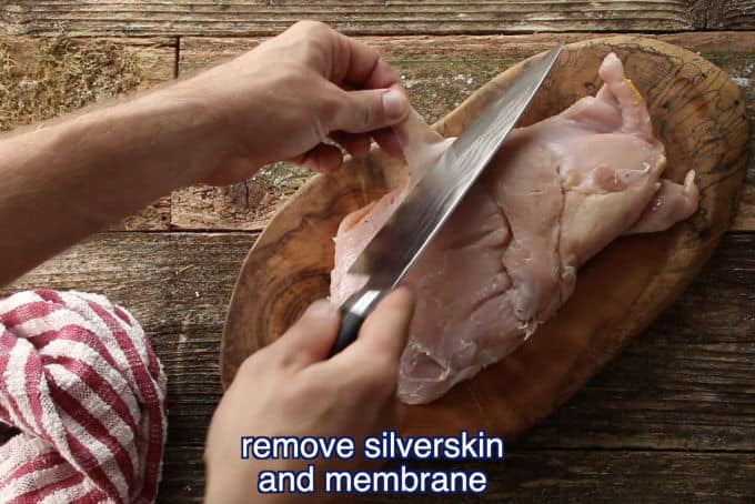 cutting membrane from wild turkey breast