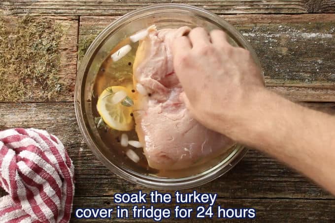brining wild turkey breast in large glass bowl