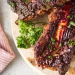 air fryer beef back ribs cooked and sliced on wood butcher block