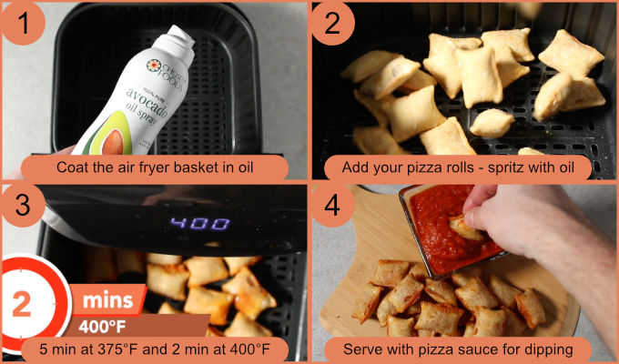 Air fryer pizza rolls from frozen process photos