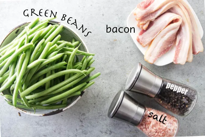 Ingredients used to make air fryer green beans and bacon.