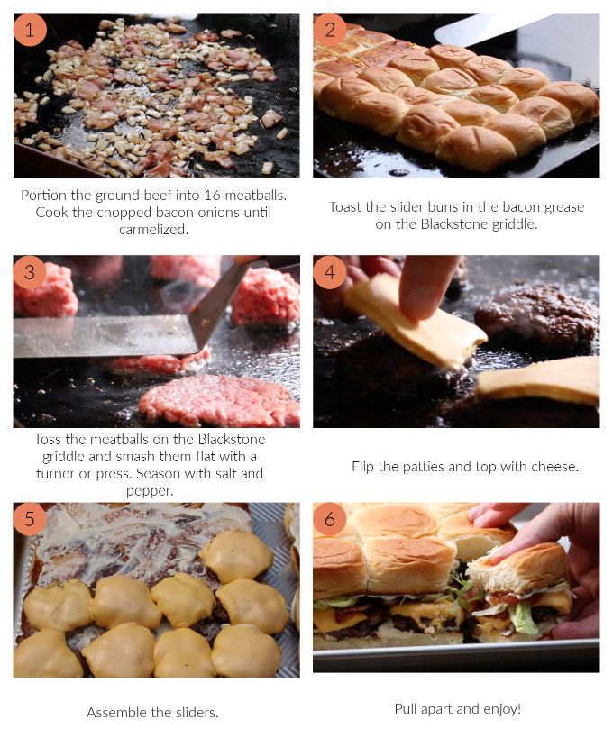 process steps for blackstone smash burger sliders