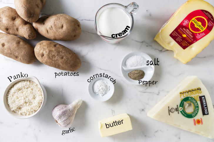 Ingredients for pellet smoked au gratin potatoes.