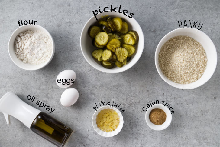 Ingredients used to make air fryer fried pickles.