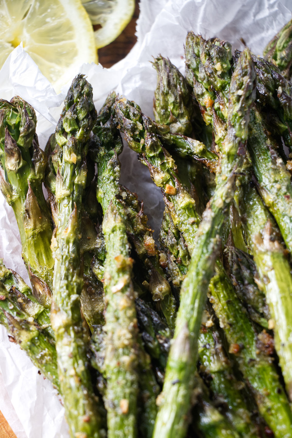 Asparagus on a serving board.