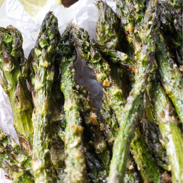 Grilled asparagus from a Traeger grill.