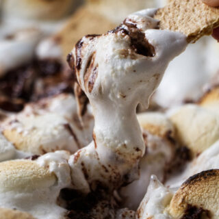 Warm s'mores dip cooked on a Traeger.
