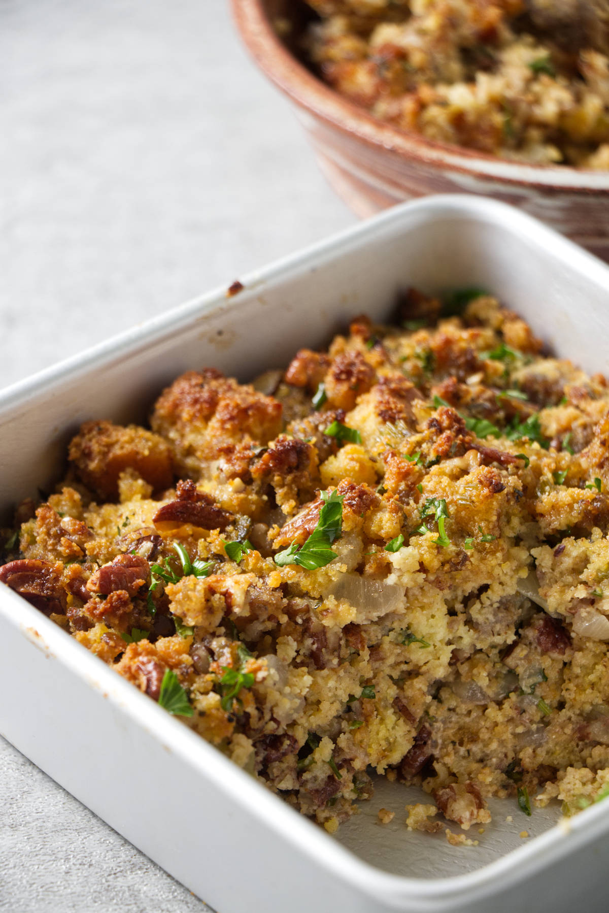 An air fryer pan with stuffing.