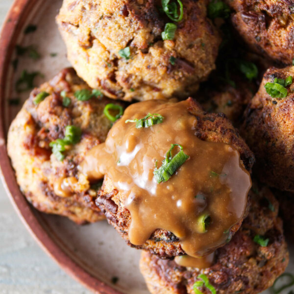 stuffing balls fried to a golden brown exterior with gravy