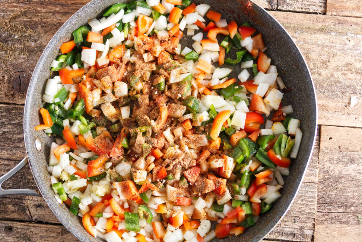 veggies in saucepan with seasoning