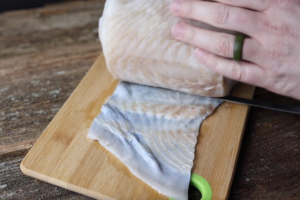 skinning halibut fillet