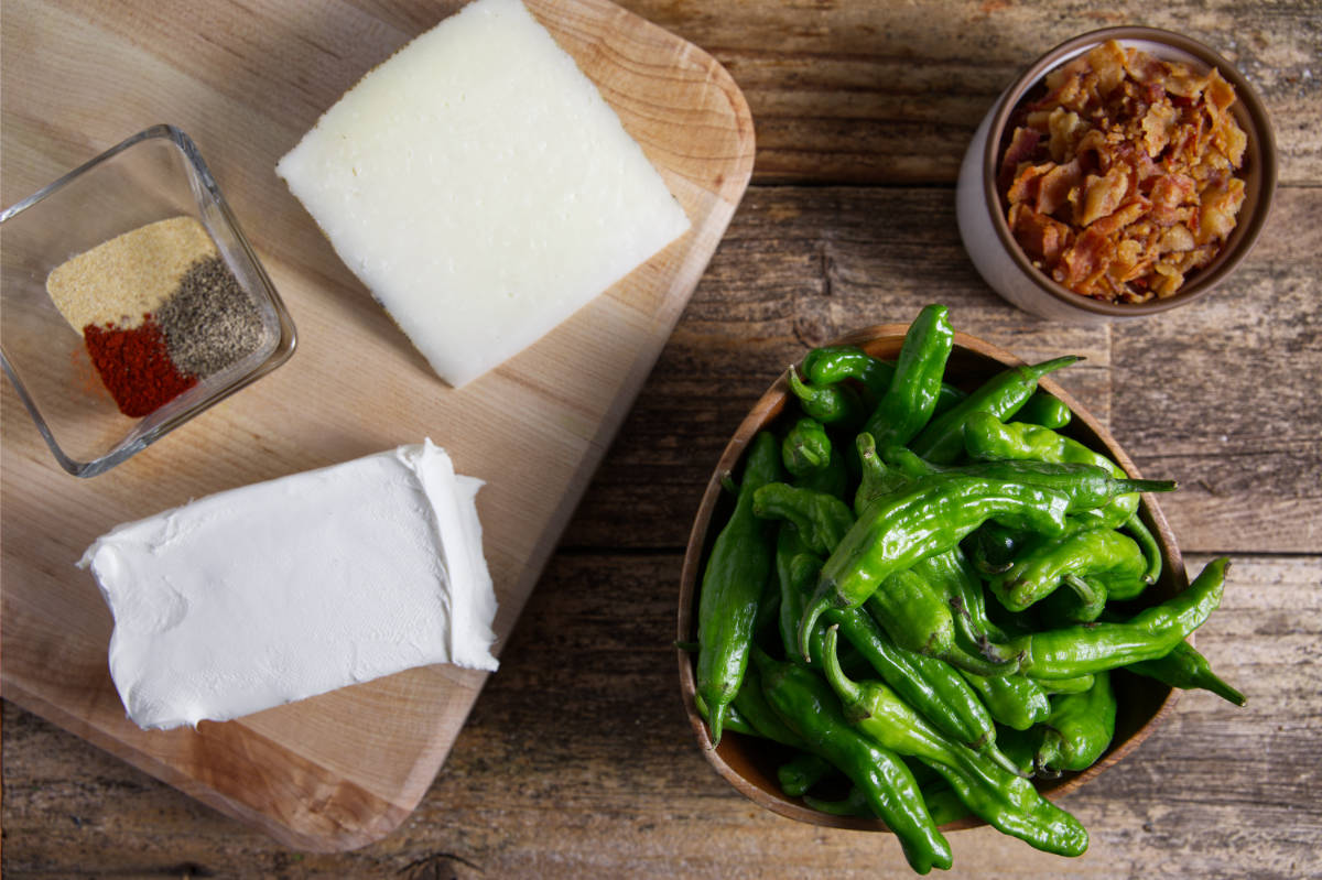 Ingredients for air fryer stuffed shishito peppers