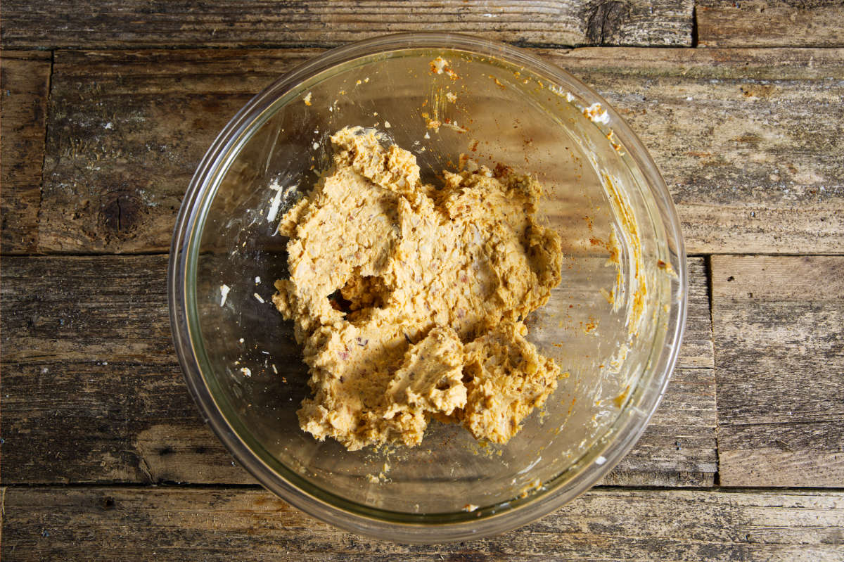 cheese mixture in a glass bowl