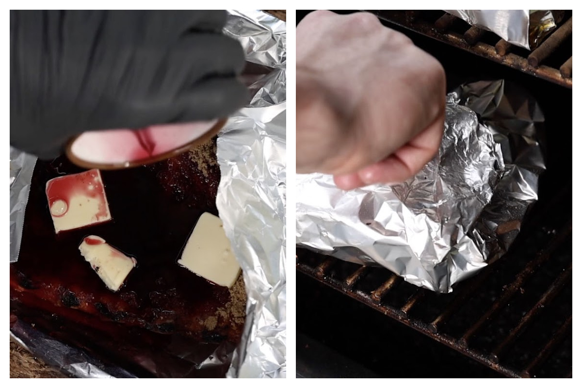 wrapping Traeger 3-2-1 ribs in foil with liquid
