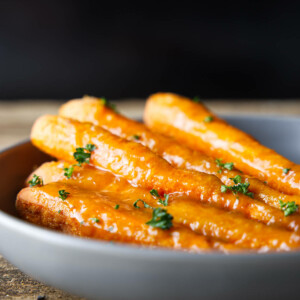 glazed smoked carrots in a bowl