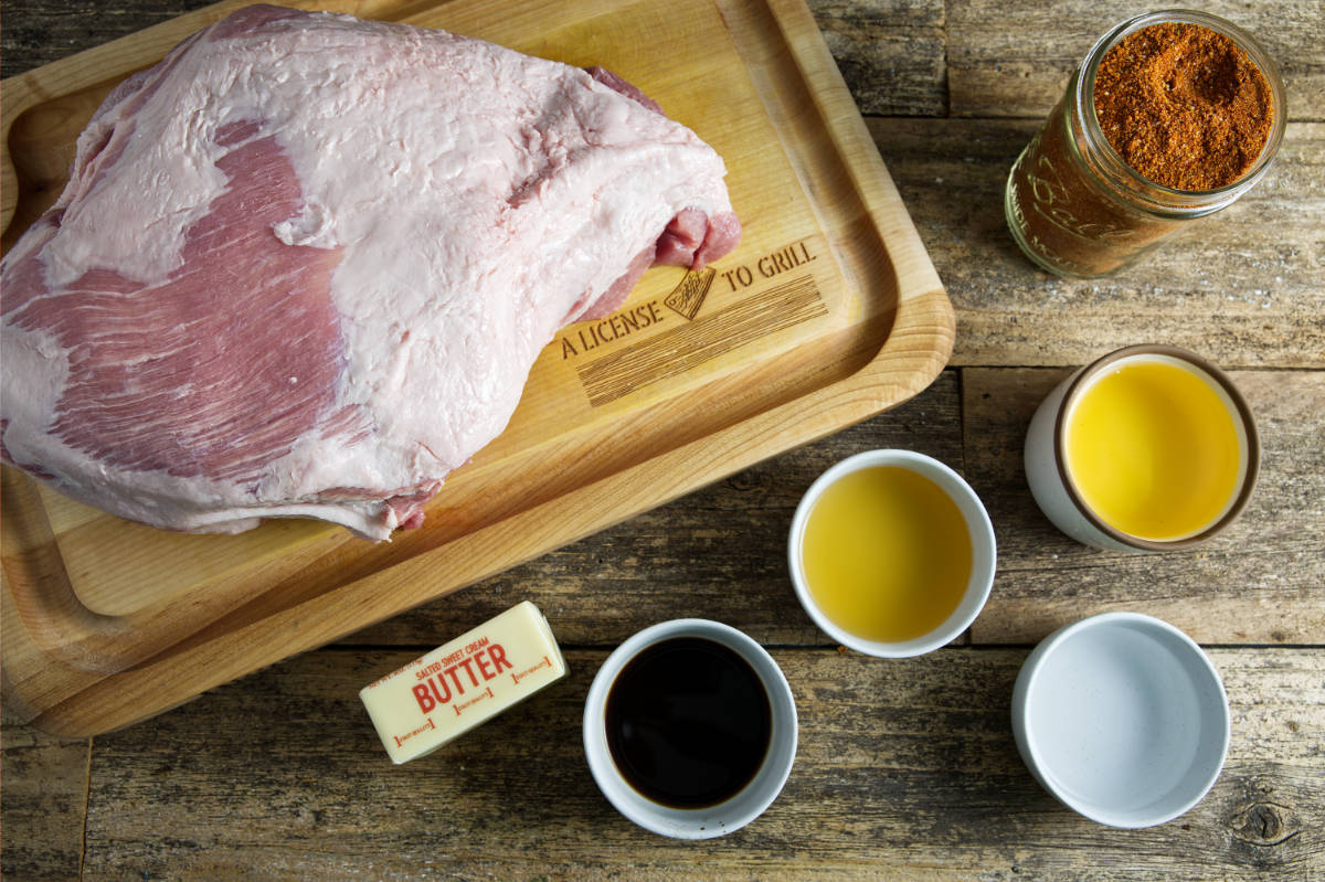 Ingredients for smoked pulled pork.