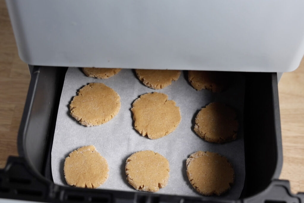 Cooking peanut butter cookies in the air fryer.