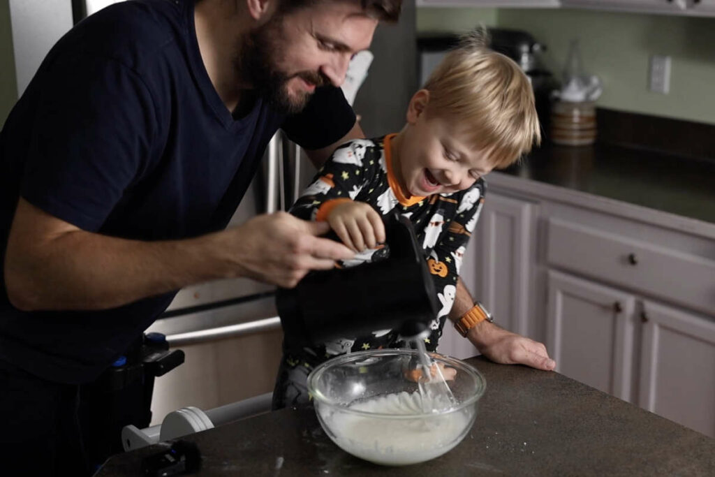 Mixing the royal icing.