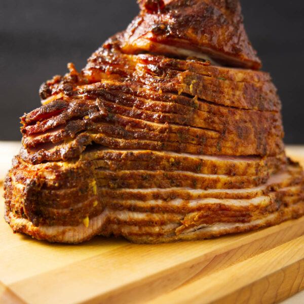 Close up of spiral sliced ham.