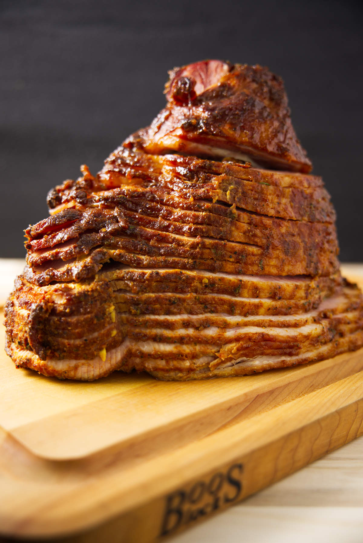 Close up of spiral sliced ham.