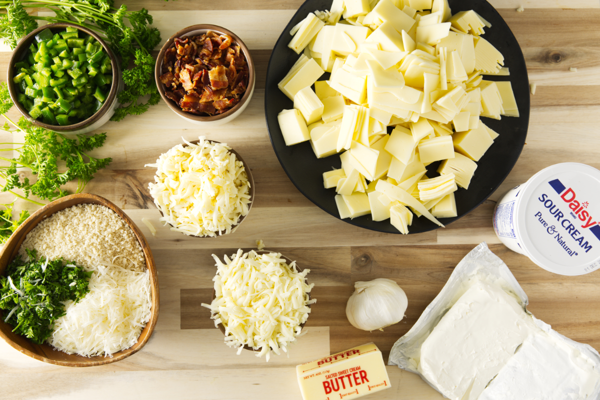 Ingredients shot for smoked jalapeño popper dip.