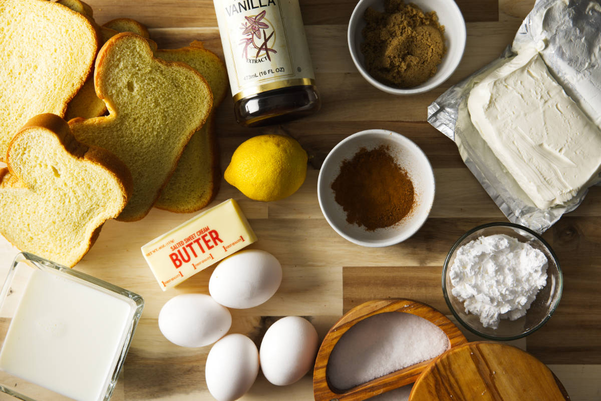 Ingredients for lemon-filled stuffed French toast.