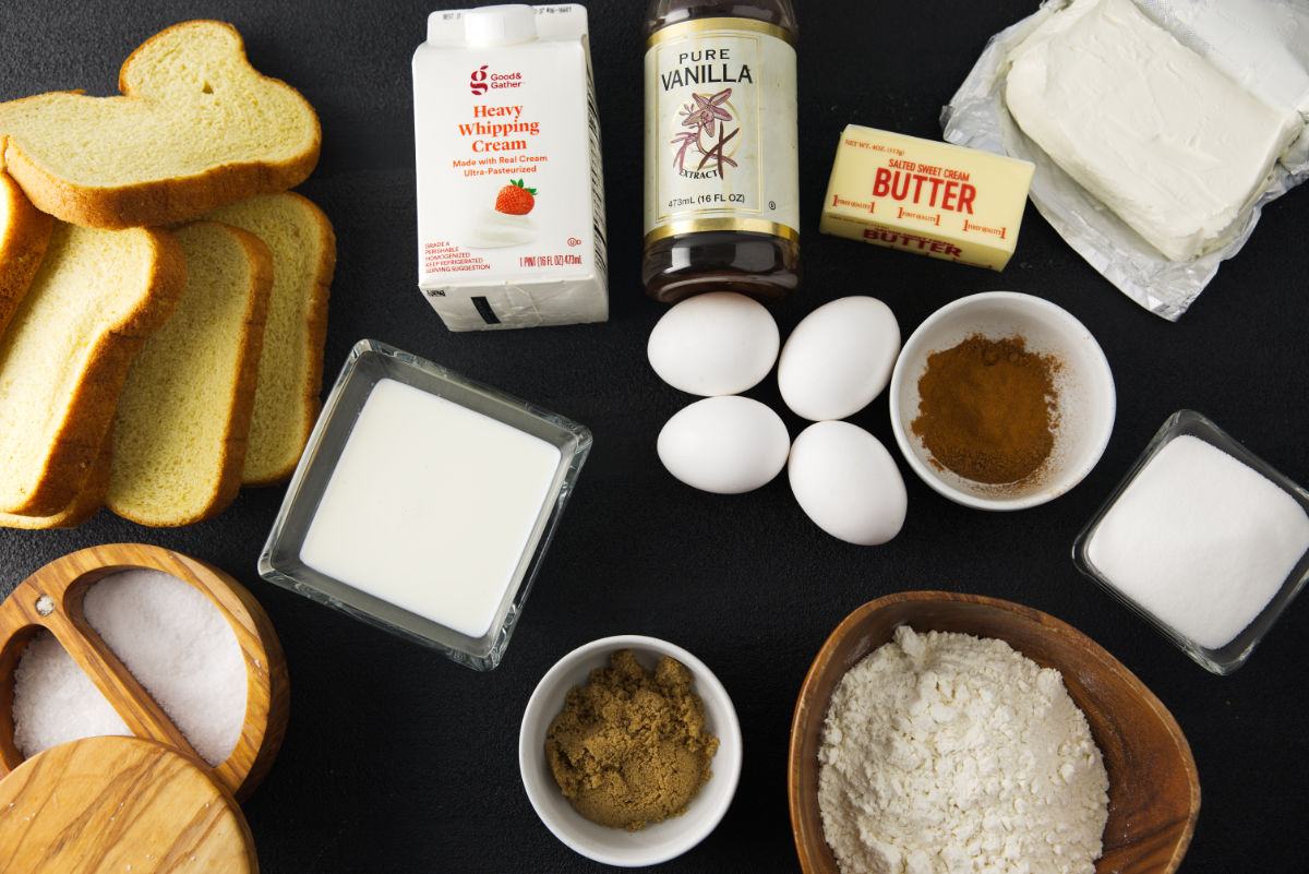Ingredients for overnight French toast casserole.