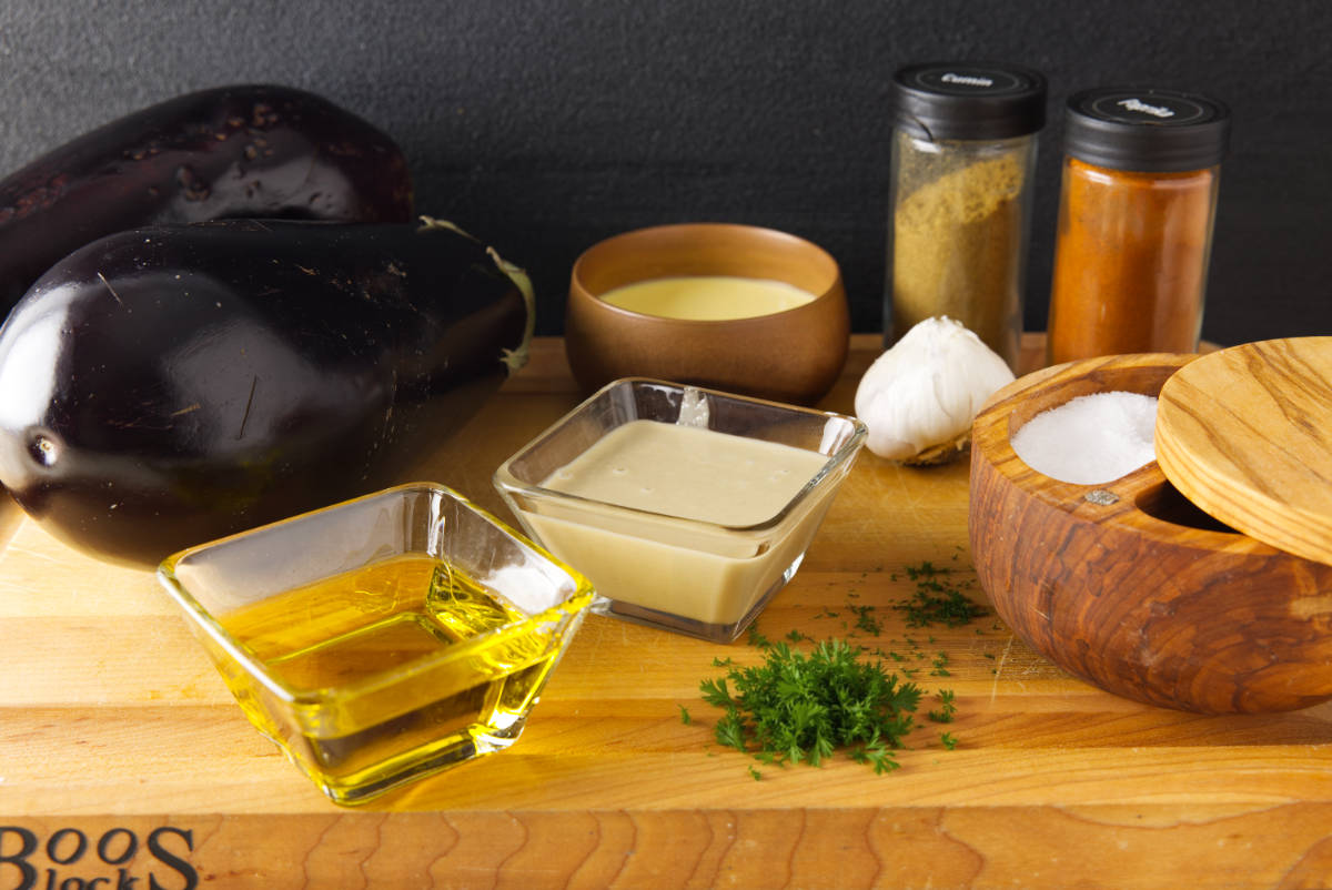 Ingredients for smoked baba ganoush.