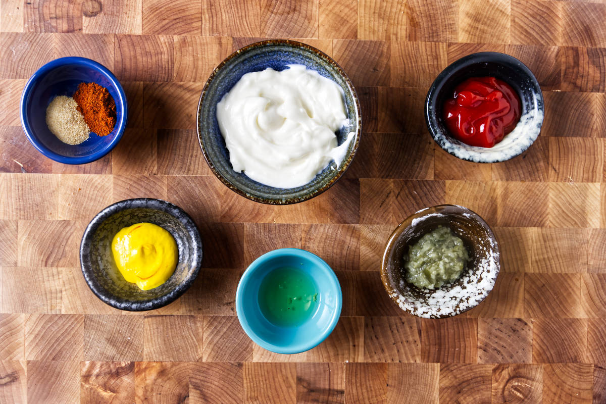 Ingredients used to make sauce for smash burgers.