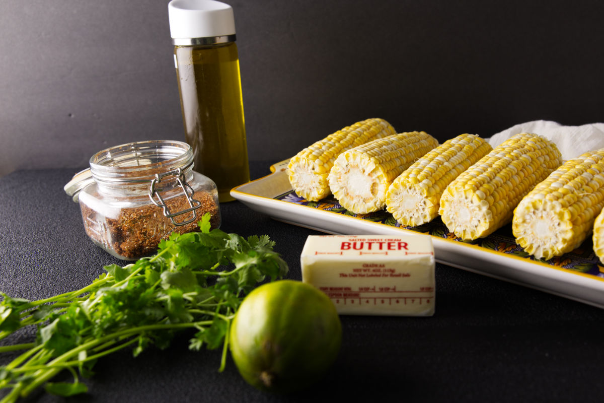 Ingredients for pellet grill smoked corn on the cob with barbecue butter.